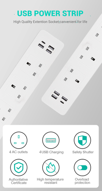 CNBW UK 4 USB A+C Switched Electrical Power Extension Socket 4 Uk Plug 250V Rated Voltage Copper Conductor PC Material USB Power Socket Strip from China manufacturer - Bowang Switch Socket Products Supplier