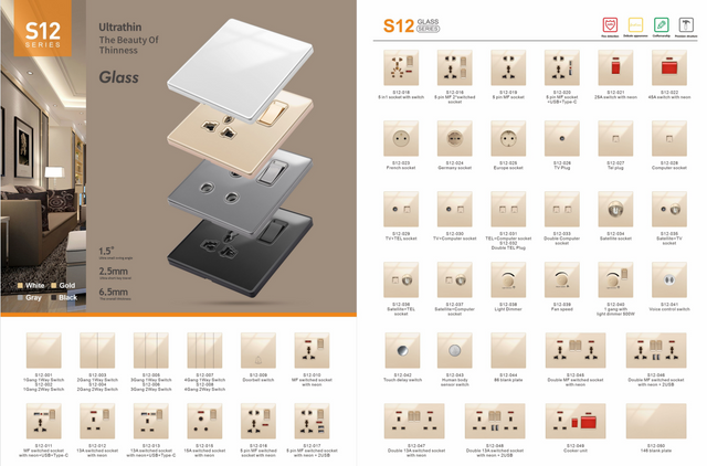 uk stardand 5 Pin with Usb And Typec Switch socket supplier,electric switch and socket switch 220v,Uk wall switch socket factory oem,wholesale best electric switches,glass panle switch supplier