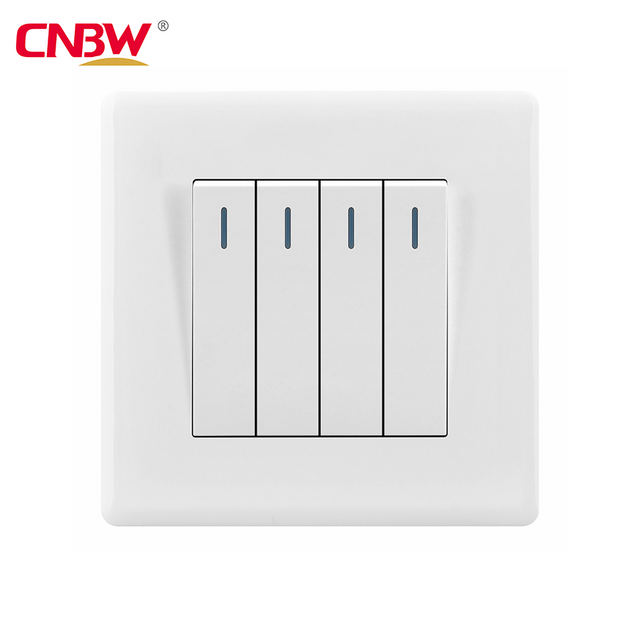 Factory Good Quality PC Modern Design White Home Wall Light Switches 250V Convenient 4 Gang Switch with Good Copper