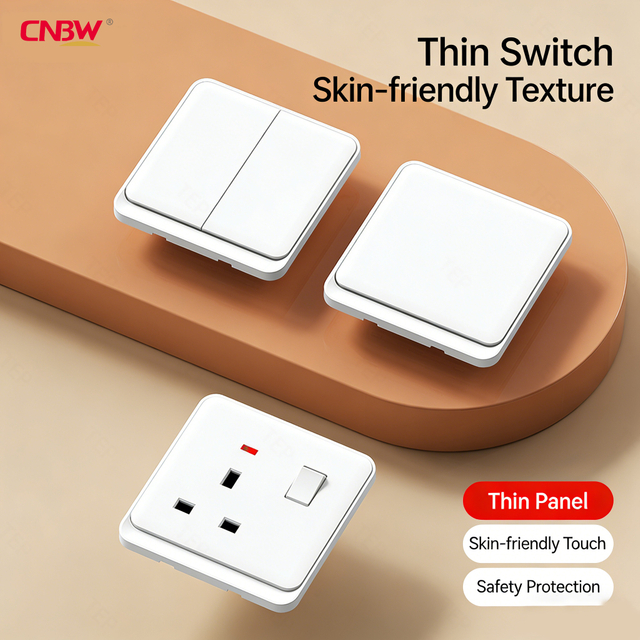 2026 CNBW Switch Socket Factory13A Ultra-Thin 3Pin Universal Multi Plugs Socket PC UK 220V-250V Electric Power Copper Material